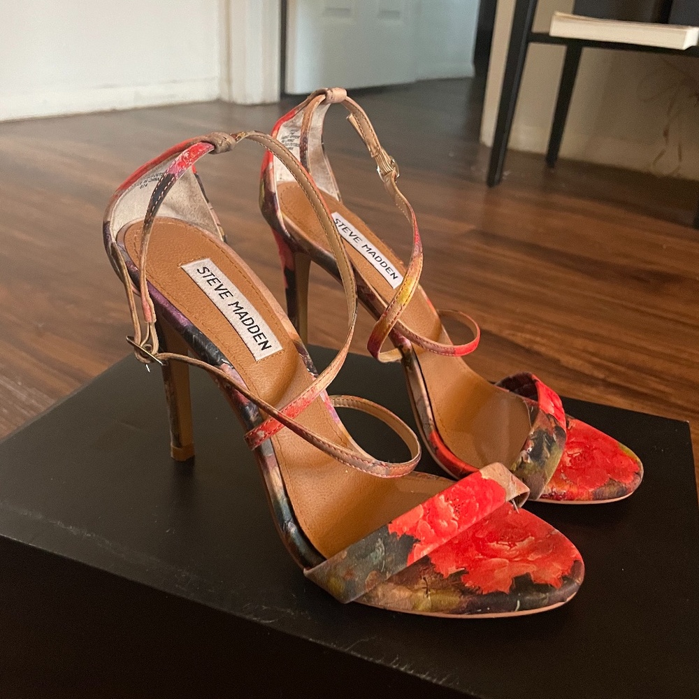 Steve Madden Feliz Floral Ankle Straps Heels